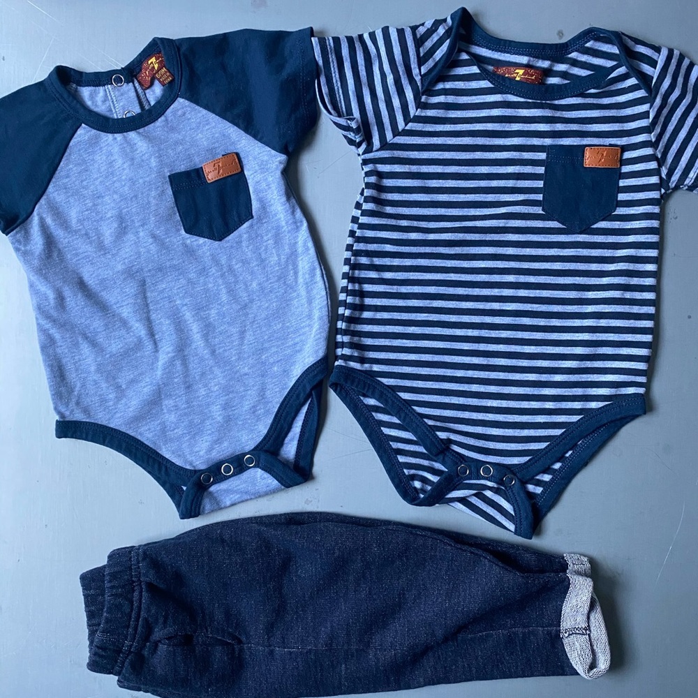 7 For All Mankind Baby Boy Onesies and Pants 6-9M